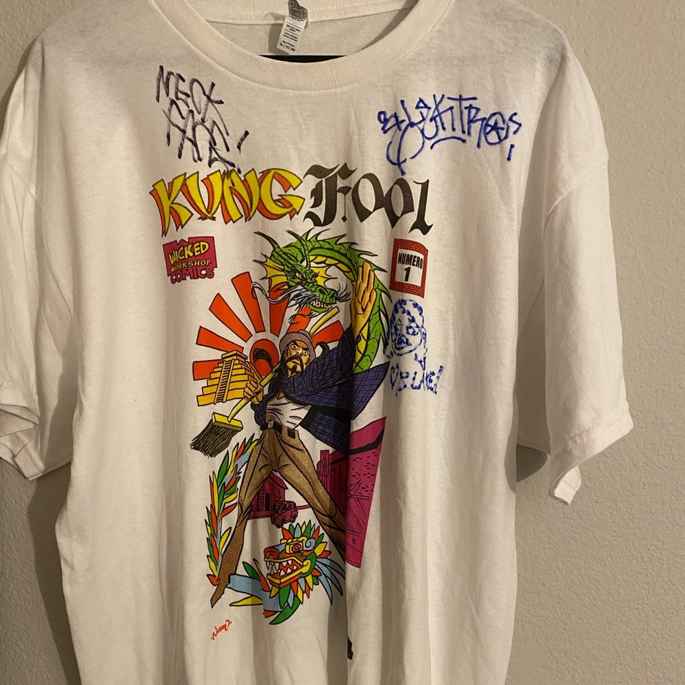 Kung Fool signed shirt Neckface art Alife Supreme Thrasher Banksy Tony Hawk Kaws - Picture 1 of 4